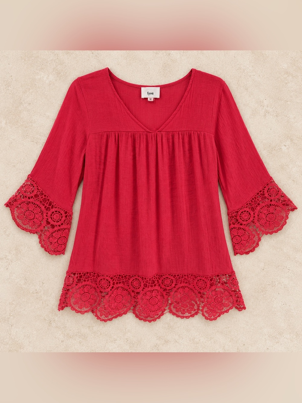 Pink Lace-Hem V-Neck Women's Top